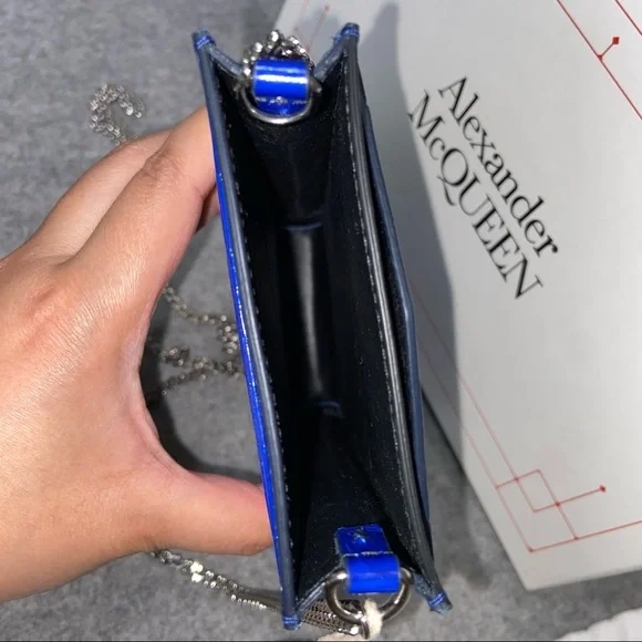 SOLD NWT $690 Alexander McQueen Skull Croc Leather Phone Bag Royal Blue - Picture 12 of 16
